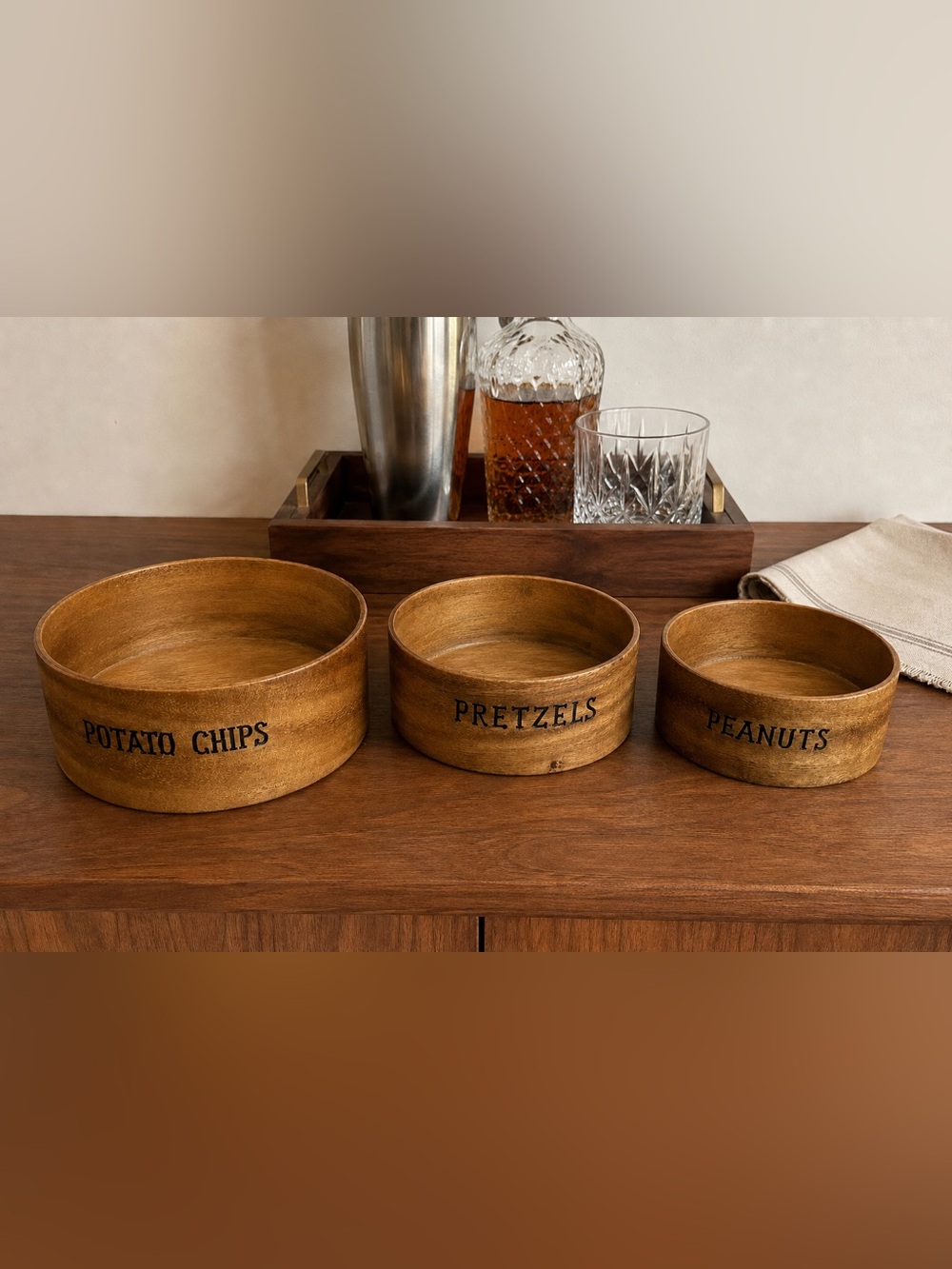 Vintage Wooden Nesting Snack Bowl Set Made in Japan